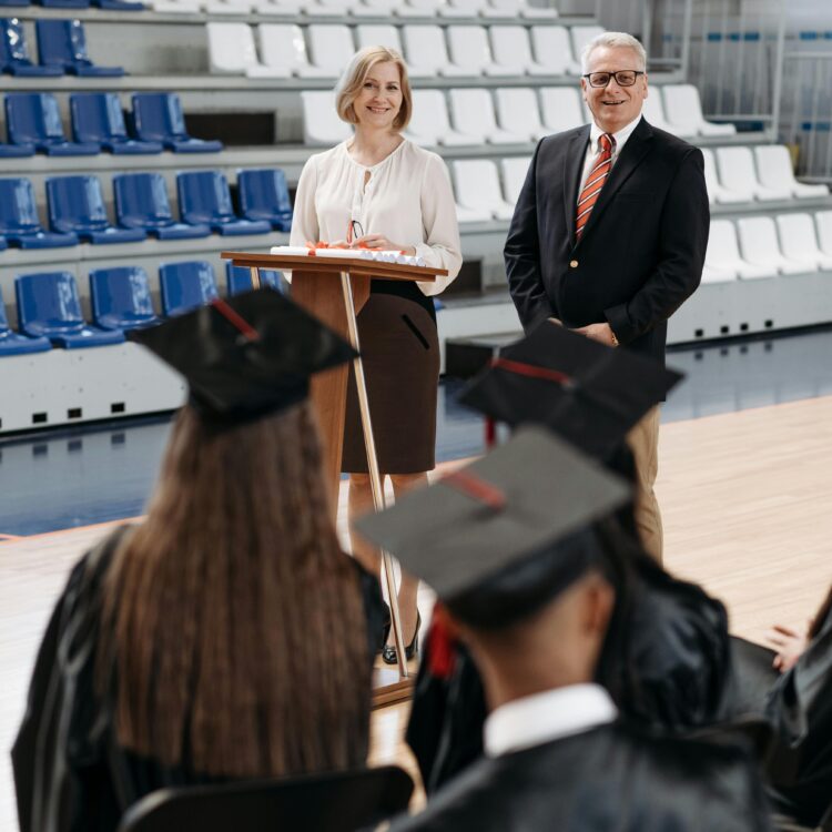 Athletes students college graduation ceremony